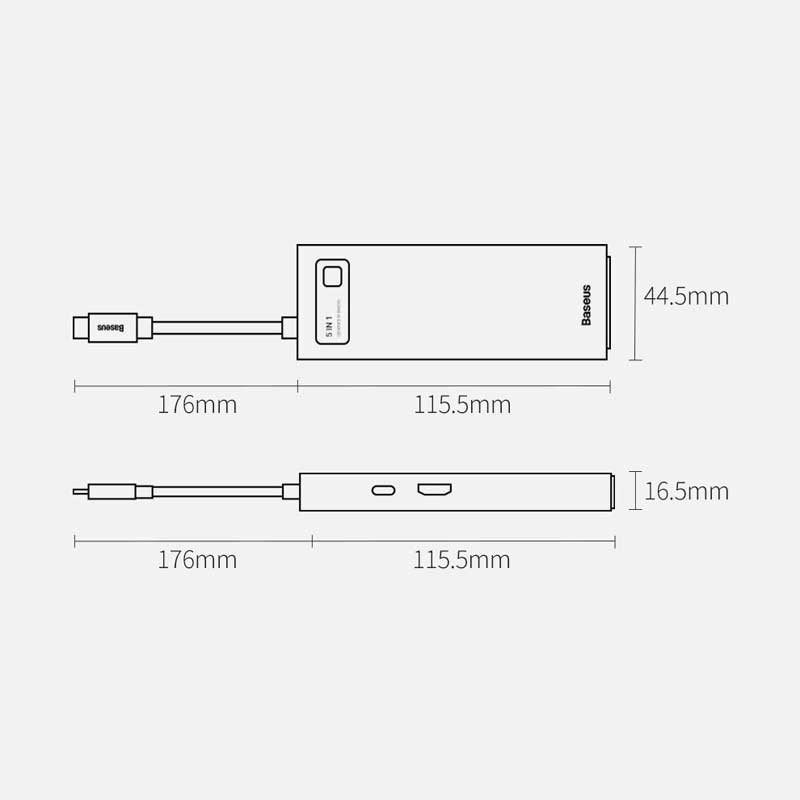 هاب 5 پورت Type-C باسئوس Metal Gleam Series CAHUB-CX0G
