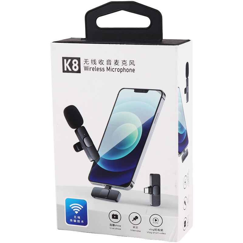 میکروفون یقه ای بی سیم K8 Grade B + تبدیل Type-C to Lightning