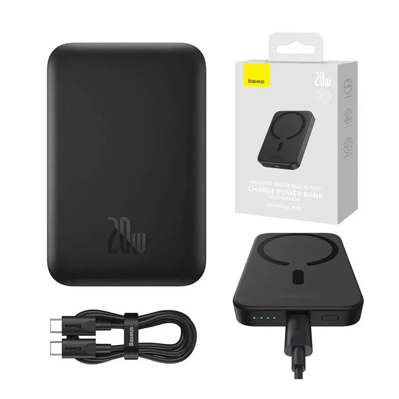 پاور بانک بی سیم فست شارژ باسئوس Magnetic Mini PPCX13000 PD 20W ظرفیت 6000 میلی آمپر ساعت