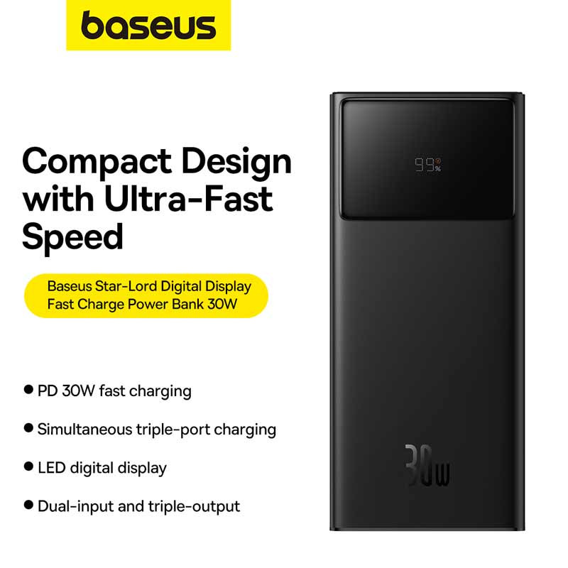 پاور بانک فست شارژ 30000 باسئوس Baseus Star-Lord P10022905 PD 30W