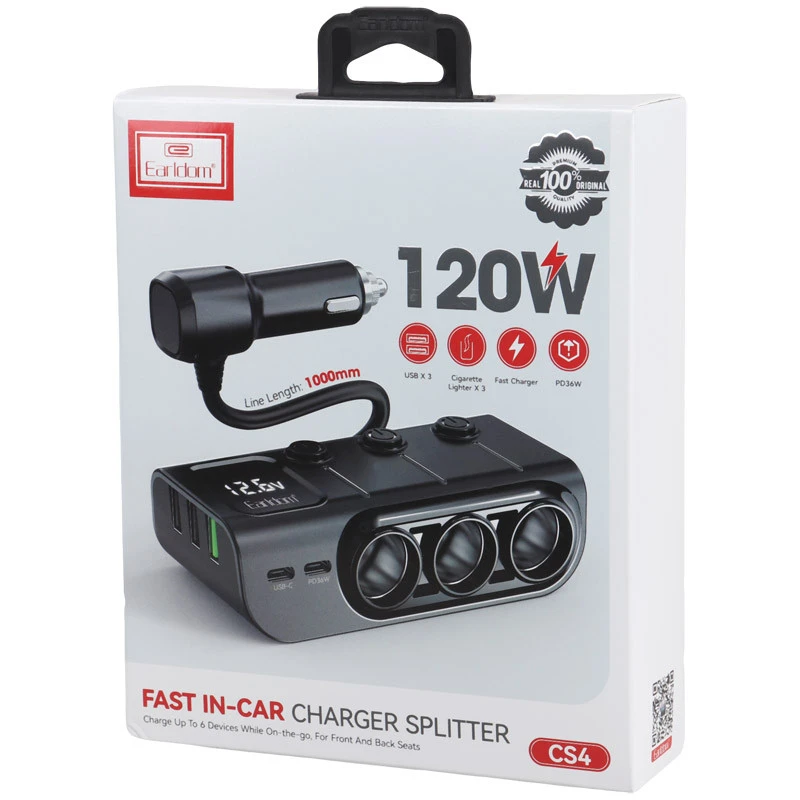 شارژر فندکی فست شارژ Earldom ET-CS4 PD 3A 120W