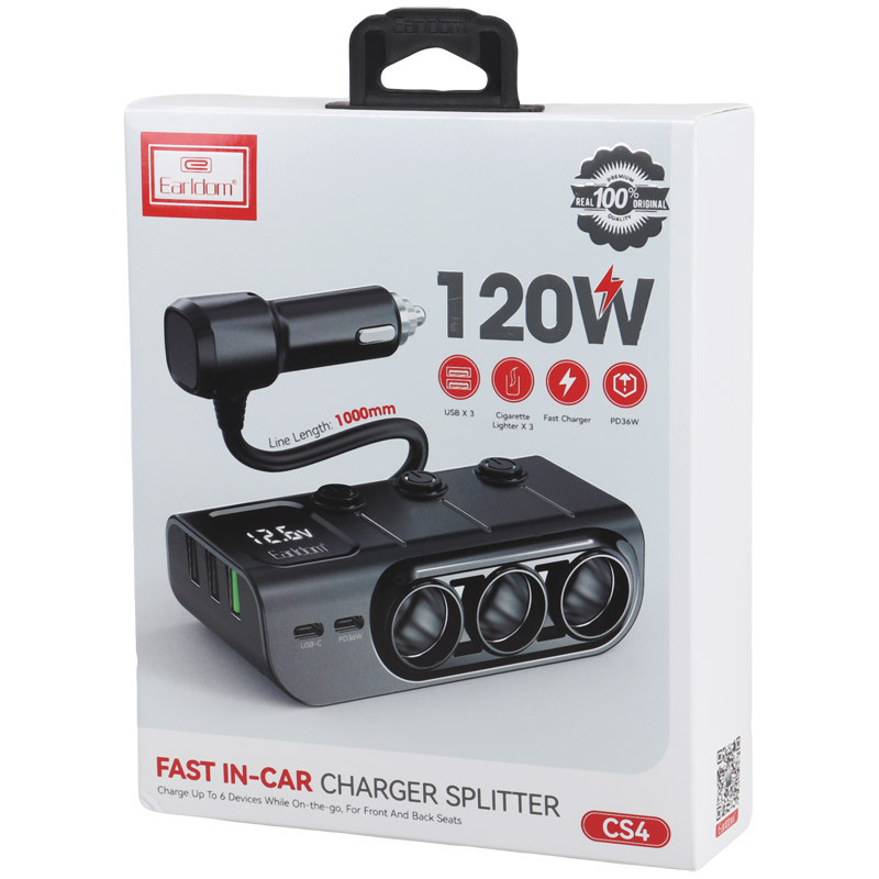 شارژر فندکی فست شارژ Earldom ET-CS4 PD 3A 120W