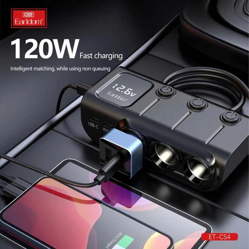 شارژر فندکی فست شارژ Earldom ET-CS4 PD 3A 120W