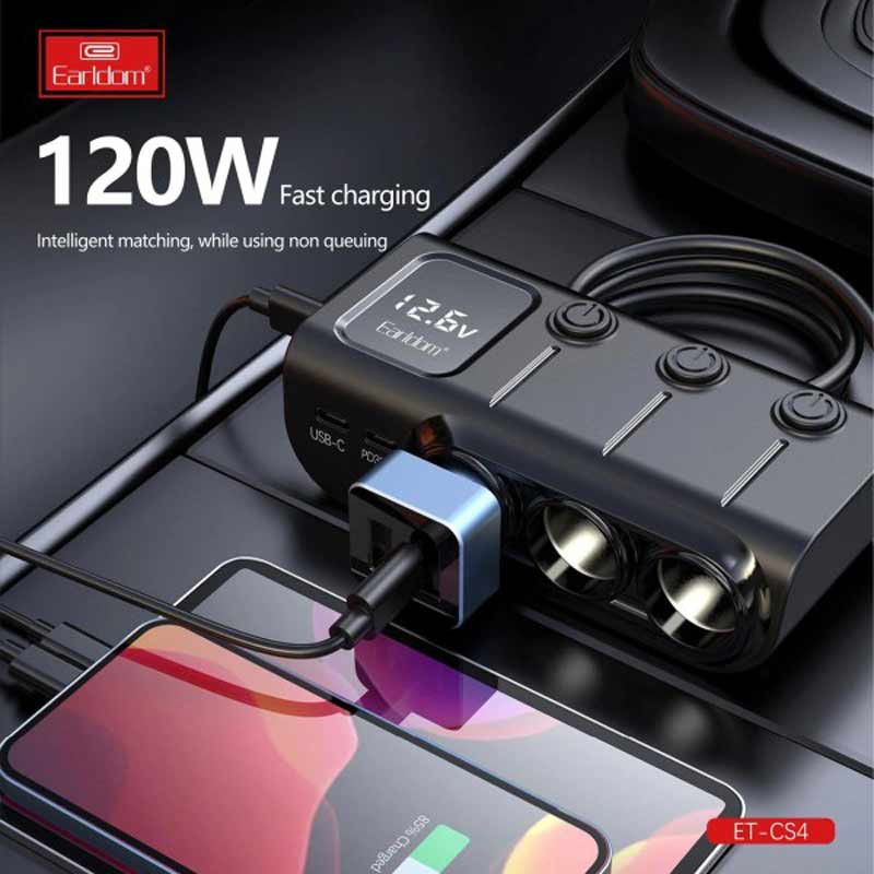 شارژر فندکی فست شارژ Earldom ET-CS4 PD 3A 120W