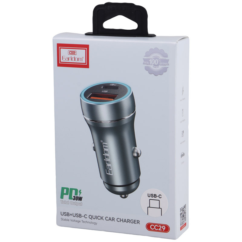 شارژر فندکی فست شارژ Earldom ES-CC29 QC3.0 PD 3A 30W + کابل تایپ سی