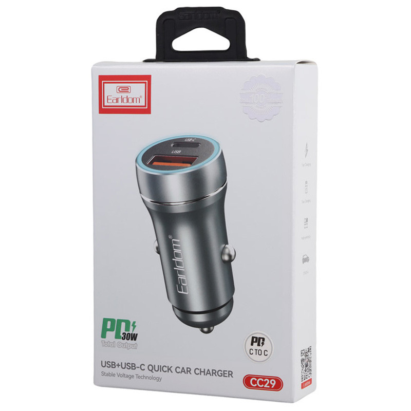 شارژر فندکی فست شارژ Earldom ES-CC29 QC3.0 PD 3.0A 30W + کابل تبدیل تایپ سی