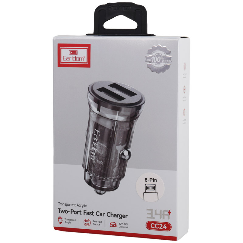 شارژر فندکی فست شارژ Earldom ES-CC24 3.4A 15W + کابل آیفونی