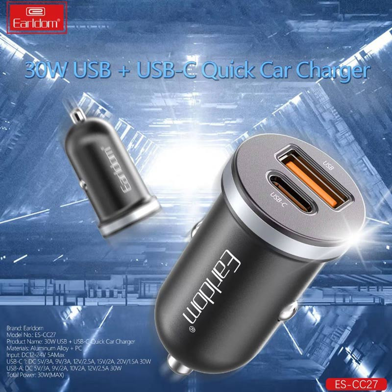 شارژر فندکی فست شارژ Earldom ES-CC27 PD 3A 30W
