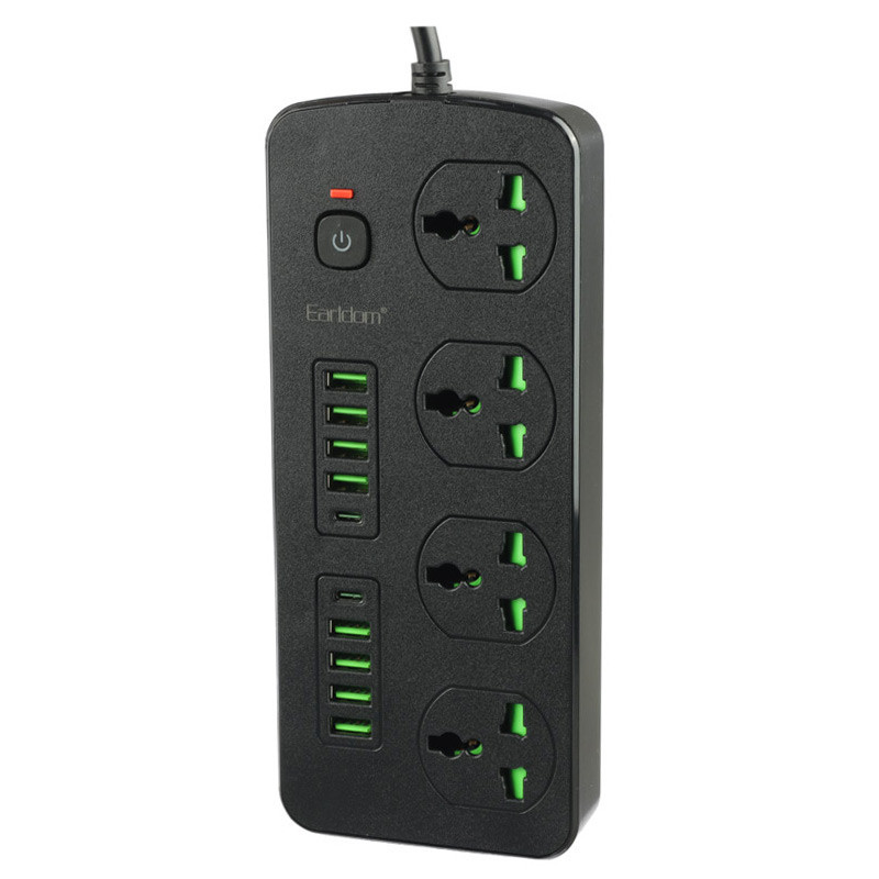 چند راهی 4 خانه برق ارت دار ارلدام ES-SC11 با کابل 2 متری + شارژر USB و Type-C