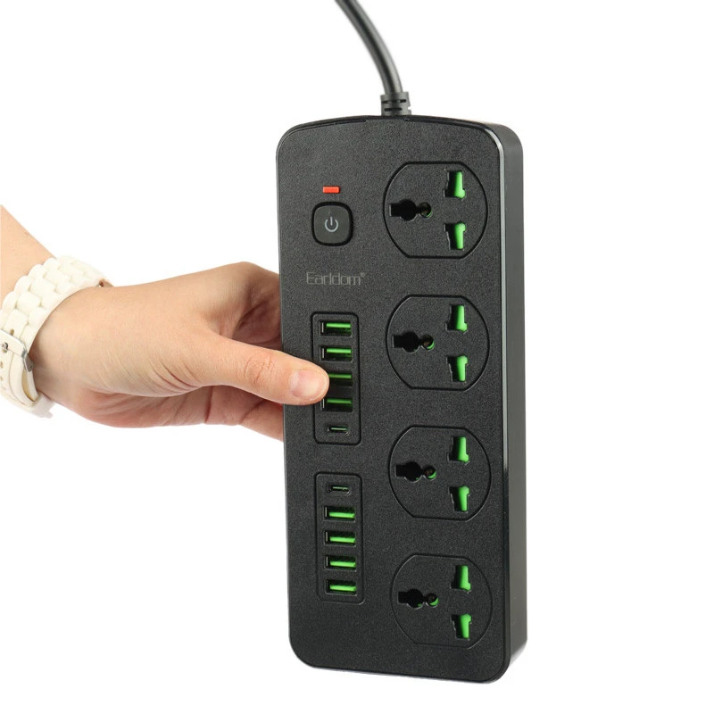 چند راهی 4 خانه برق ارت دار ارلدام ES-SC11 با کابل 2 متری + شارژر USB و Type-C