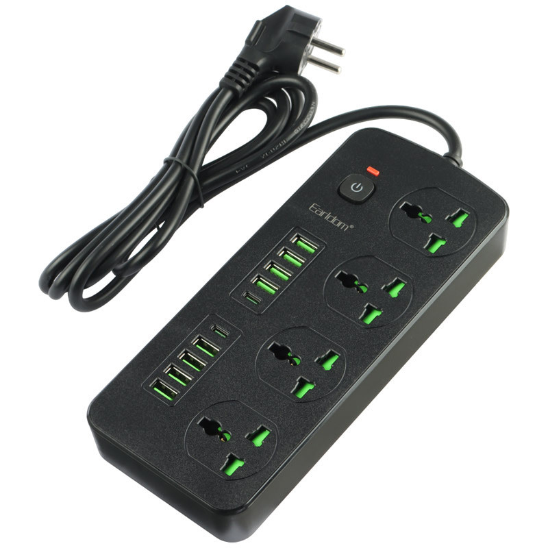 چند راهی 4 خانه برق ارت دار ارلدام ES-SC11 با کابل 2 متری + شارژر USB و Type-C