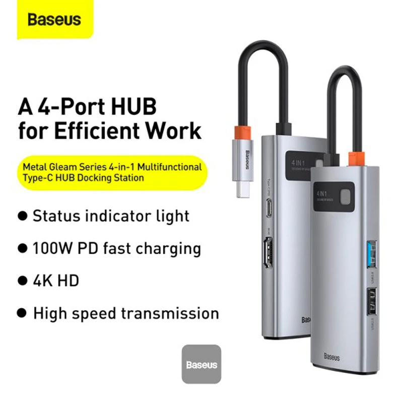 هاب 4 پورت Type-C باسئوس Metal Gleam Series CAHUB-CY0G