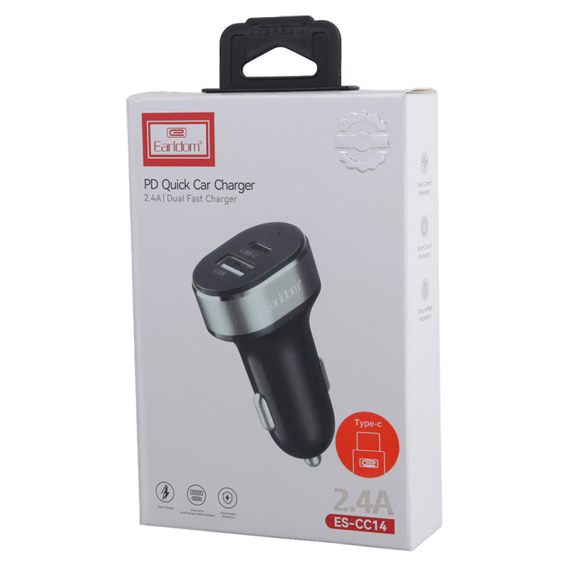 شارژر فندکی فست شارژ Earldom ES-CC14 2.4A QC3.0 PD 12W + کابل تایپ سی