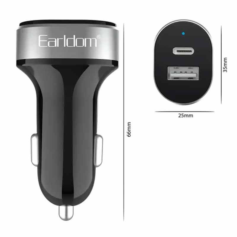 شارژر فندکی فست شارژ Earldom ES-CC14 2.4A QC3.0 PD 12W + کابل تایپ سی