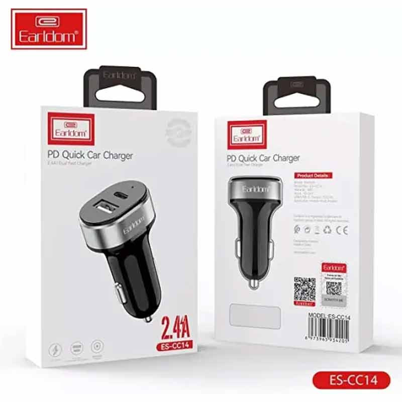 شارژر فندکی فست شارژ Earldom ES-CC14 2.4A QC3.0 PD 12W + کابل تایپ سی