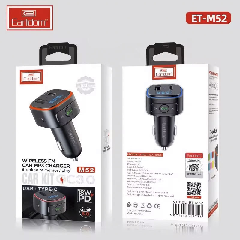 شارژر فندکی + FM Player بلوتوثی Earldom ET-M52