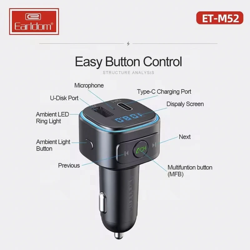 شارژر فندکی + FM Player بلوتوثی Earldom ET-M52
