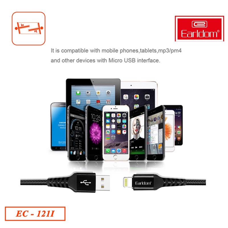 کابل آیفونی فست شارژ Earldom EC-121i 2.1A 1m
