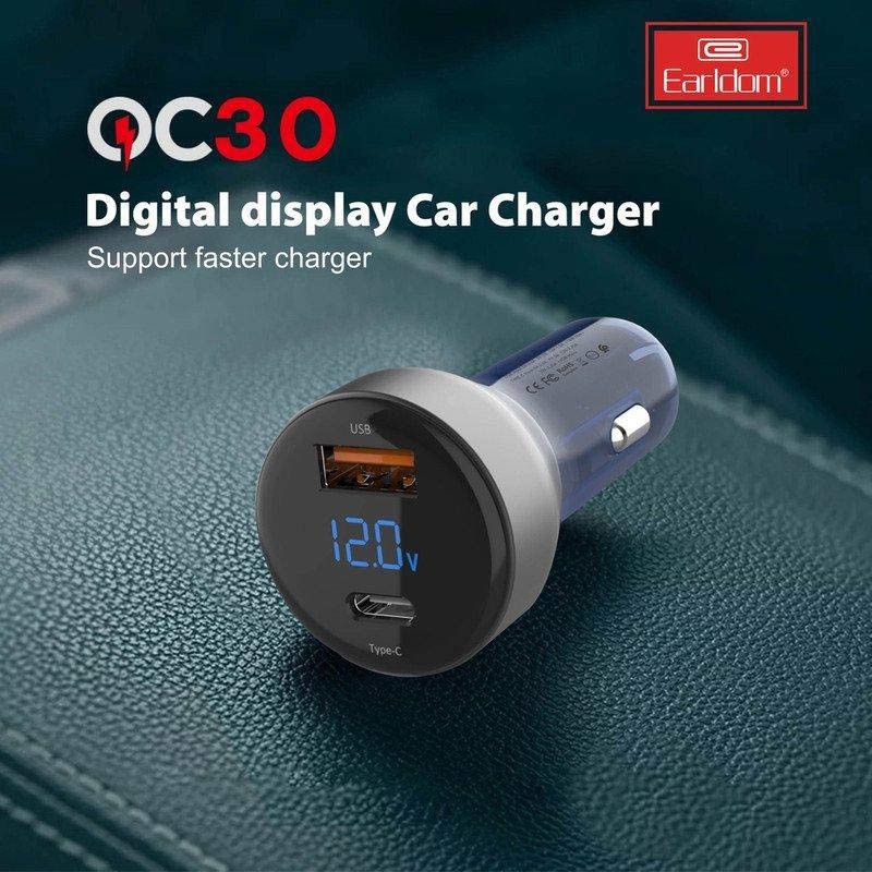 شارژر فندکی فست شارژ Earldom ES-CC10 QC3.0 PD 3.6A 63W + کابل آیفونی