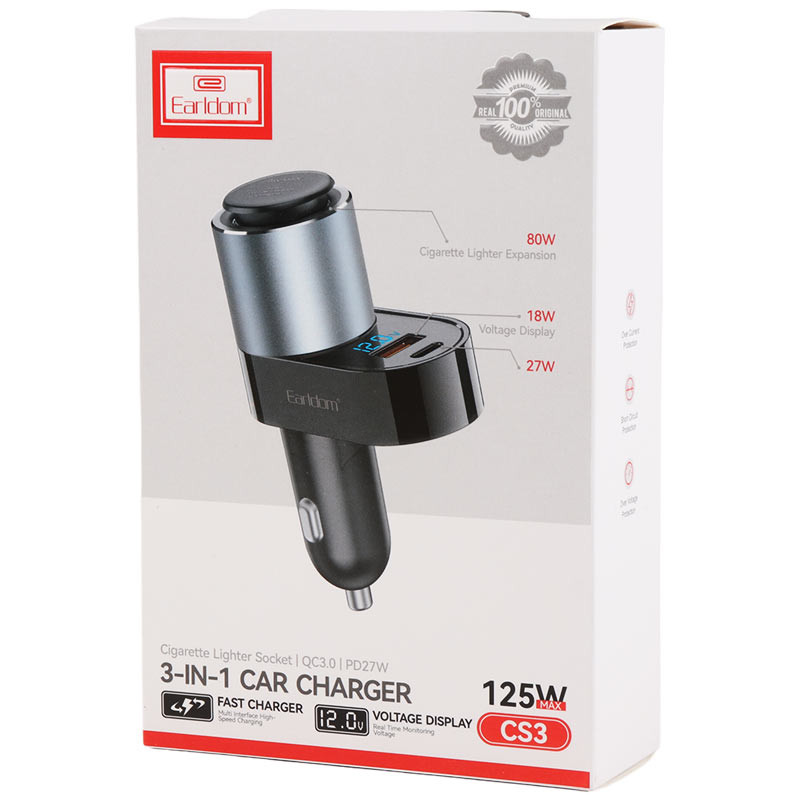 شارژر فندکی Earldom ET-CS3 PD3.0 5A 125W