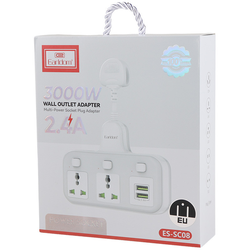 چند راهی 2 خانه برق ارلدام ES-SC08 + شارژر USB