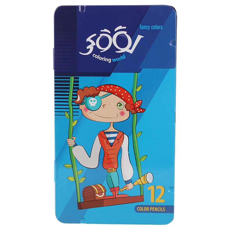 مداد رنگی 12 رنگ لوکی Looky Coloring World پک فلزی