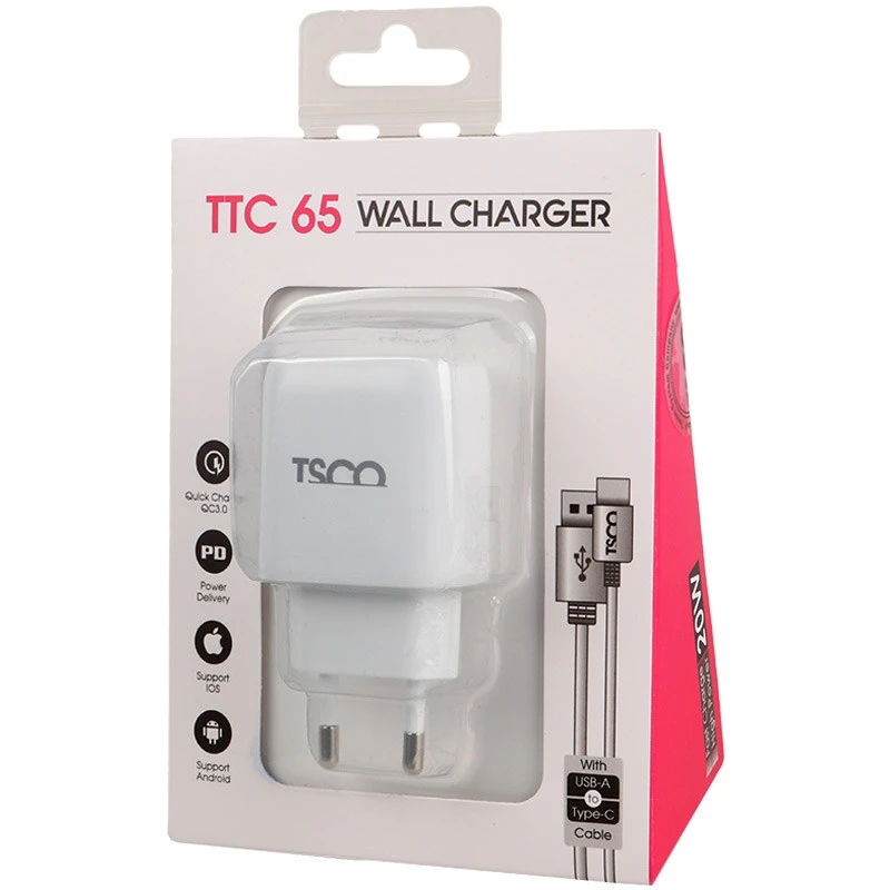 شارژر دیواری 20 وات تسکو TTC 65 QC3.0 PD 3A + کابل تایپ سی