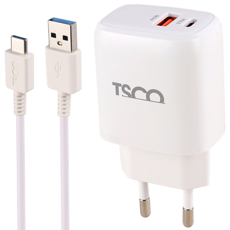 شارژر دیواری فست شارژ TSCO TTC 65 QC3.0 PD 3A 20W + کابل تایپ سی