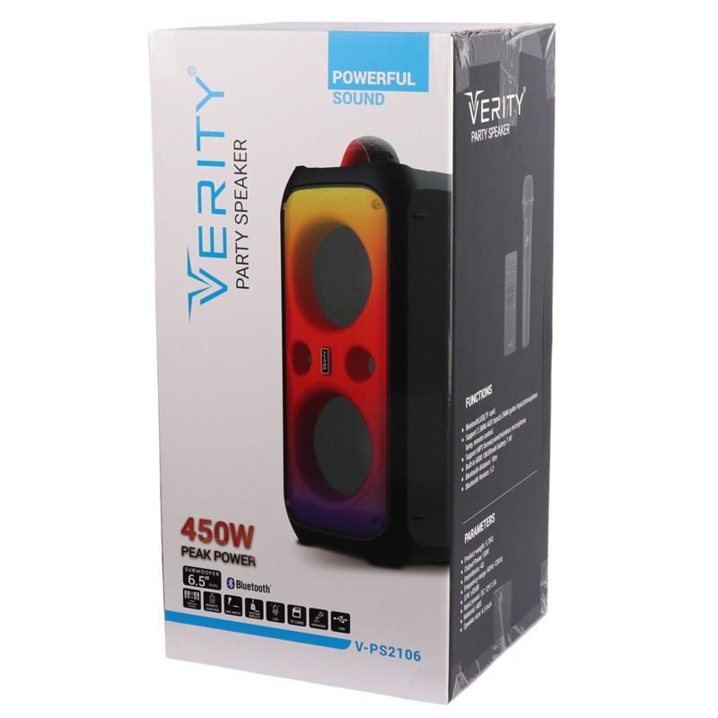 اسپیکر چمدانی بلوتوثی رم و فلش خور Verity V-PS2106 + میکروفون و ریموت کنترل