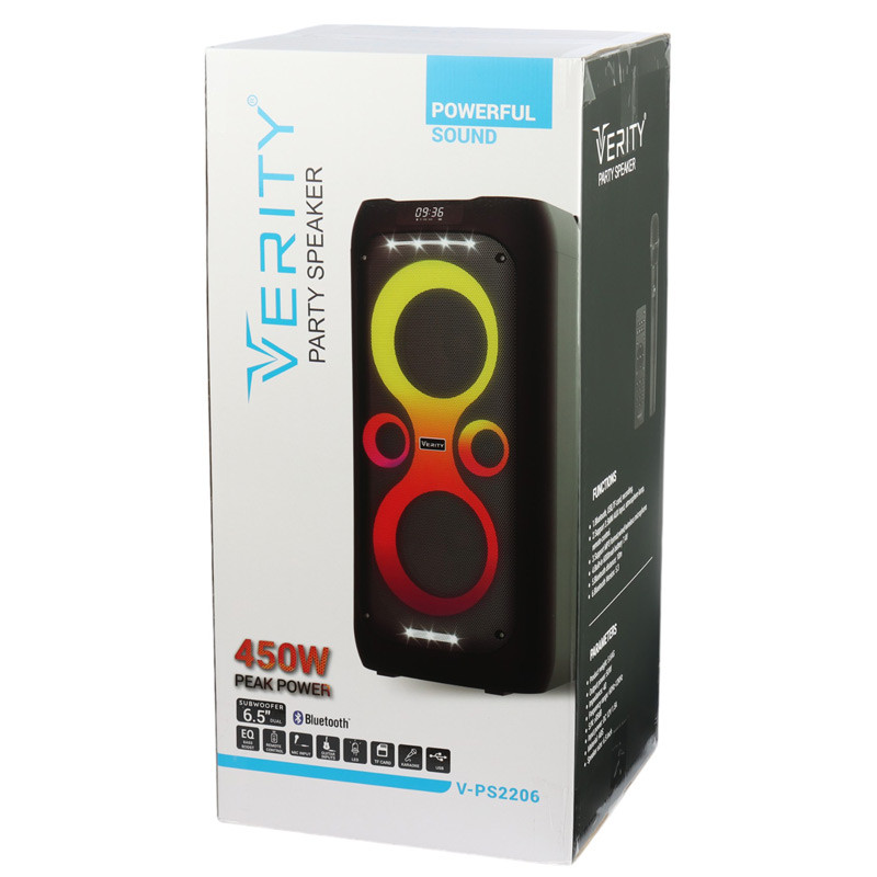 اسپیکر چمدانی بلوتوثی رم و فلش خور Verity V-PS2206&nbsp;+ میکروفون و ریموت کنترل