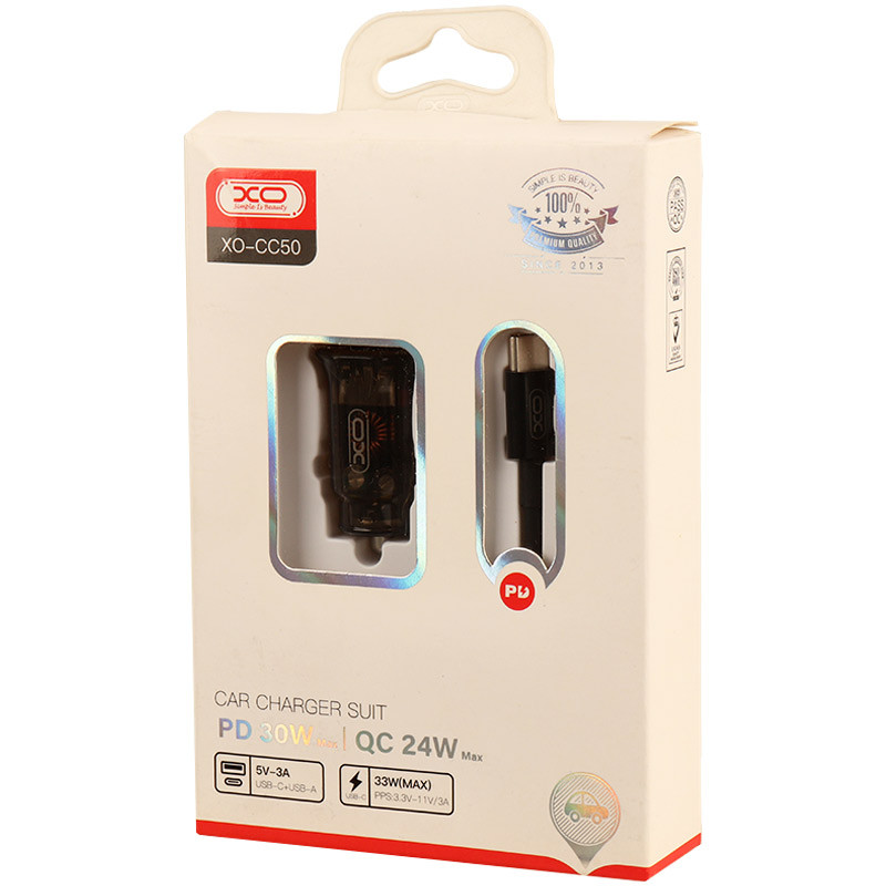 شارژر فندکی فست شارژ XO XO-CC50 QC3.0 PD 3A 33W + کابل تبدیل تایپ سی