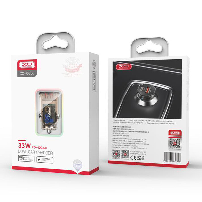 شارژر فندکی فست شارژ XO XO-CC50 QC3.0 PD 3A 33W + کابل تبدیل تایپ سی
