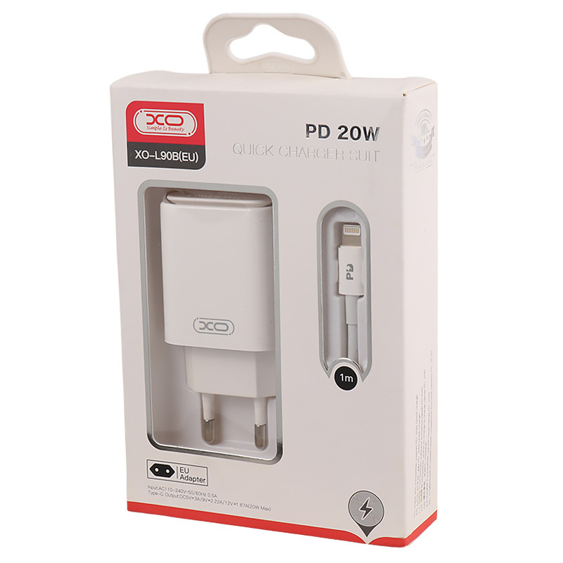 شارژر دیواری فست شارژ XO XO-L90B 3A QC4.0 PD 20W + کابل آیفونی