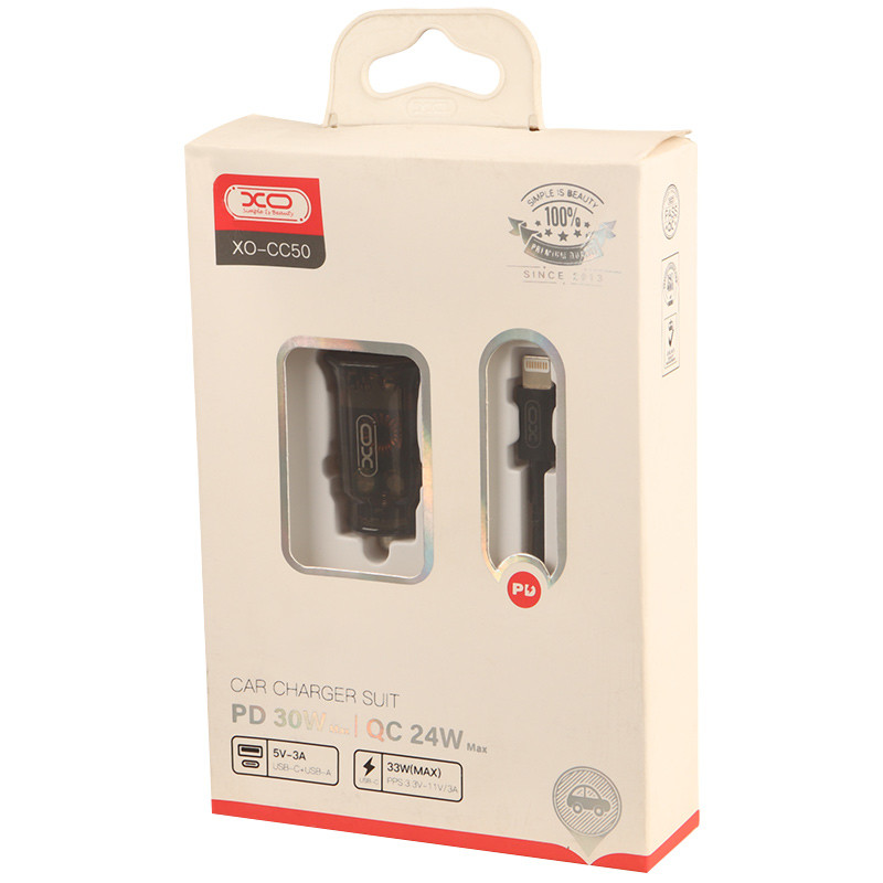 شارژر فندکی فست شارژ XO XO-CC50 QC3.0 PD3.0 3A 33W + کابل تبدیل لایتنینگ