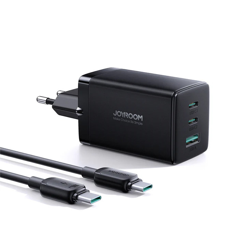 شارژر دیواری فست شارژ Joyroom JR-TCG01 3Port GaN 3.25A QC3.0 PD 65W + کابل تبدیل تایپ سی