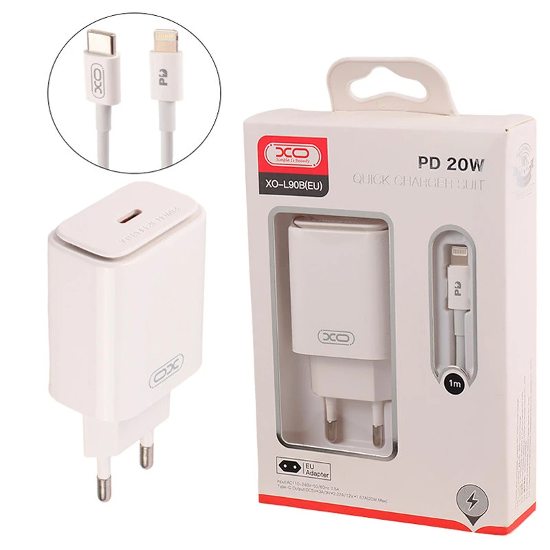 شارژر دیواری فست شارژ XO XO-L90B 3A QC4.0 PD 20W + کابل آیفونی