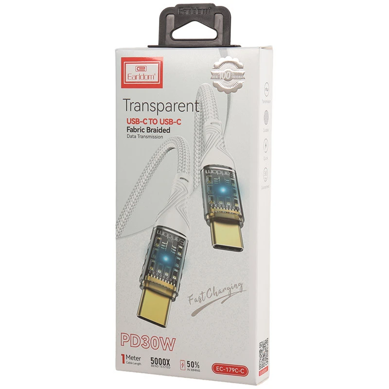 کابل تبدیل فست شارژ Earldom EC-179C-C Type-C To Type-C PD 30W 1m