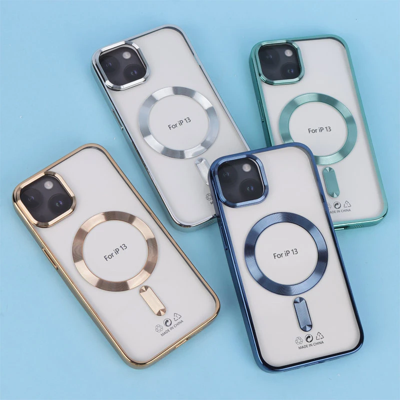 قاب ژله ای مگ سیف شفاف دور رنگ + محافظ لنز رینگی iPhone 13 / 14