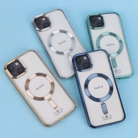 قاب ژله ای مگ سیف شفاف دور رنگ + محافظ لنز رینگی iPhone 13 / 14