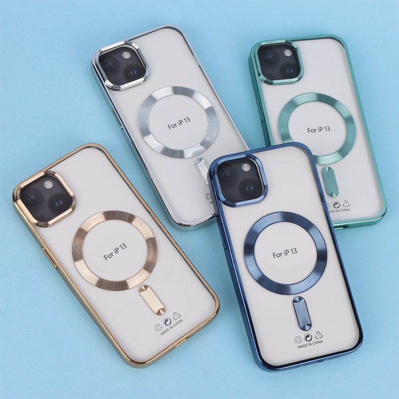 قاب ژله ای مگ سیف شفاف دور رنگ + محافظ لنز رینگی iPhone 13 / 14