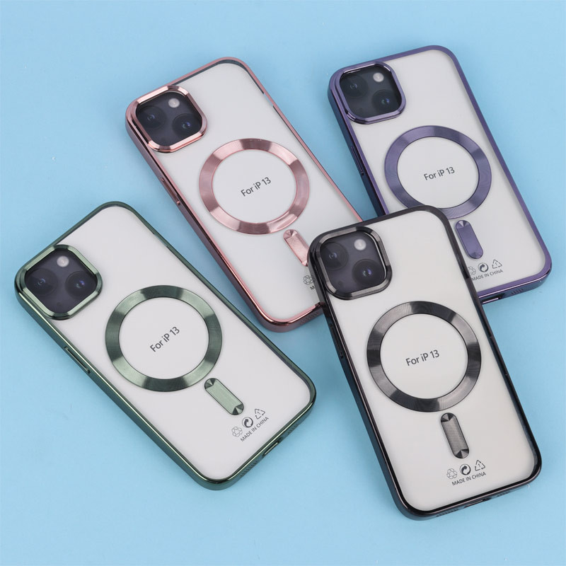 قاب ژله ای مگ سیف شفاف دور رنگ + محافظ لنز رینگی iPhone 13 / 14