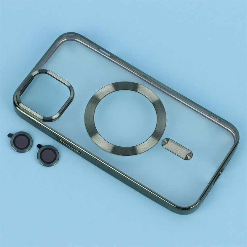 قاب ژله ای مگ سیف شفاف دور رنگ + محافظ لنز رینگی iPhone 13 / 14