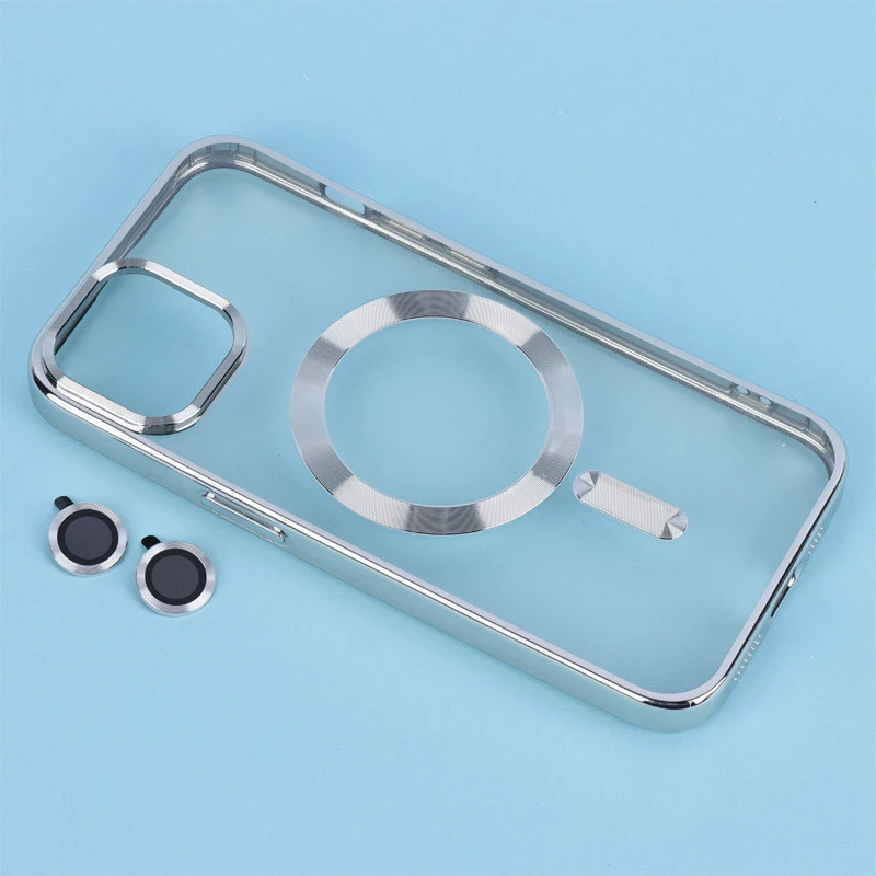 قاب ژله ای مگ سیف شفاف دور رنگ + محافظ لنز رینگی iPhone 13 / 14
