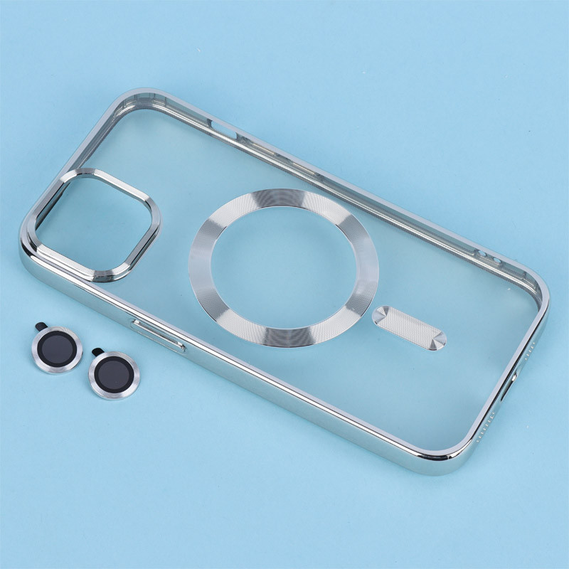 قاب ژله ای مگ سیف شفاف دور رنگ + محافظ لنز رینگی iPhone 13 / 14