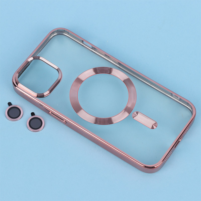 قاب ژله ای مگ سیف شفاف دور رنگ + محافظ لنز رینگی iPhone 13 / 14