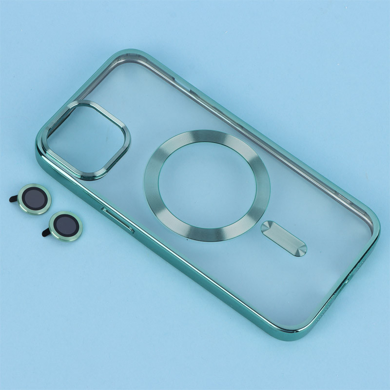 قاب ژله ای مگ سیف شفاف دور رنگ + محافظ لنز رینگی iPhone 13 / 14