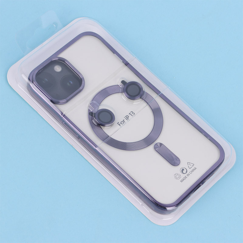 قاب ژله ای مگ سیف شفاف دور رنگ + محافظ لنز رینگی iPhone 13 / 14