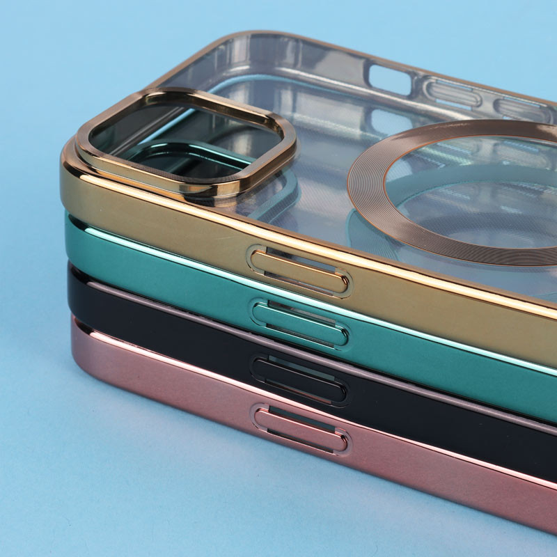 قاب ژله ای مگ سیف شفاف دور رنگ + محافظ لنز رینگی iPhone 13 / 14