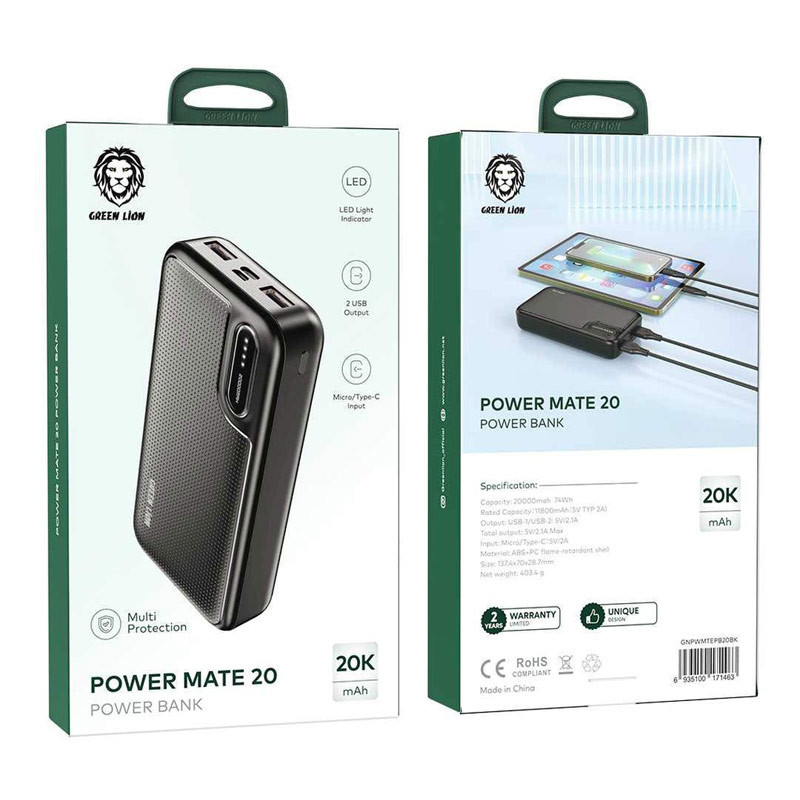 پاور بانک فست شارژ 20000 گرین لاین Green Lion Mate 20