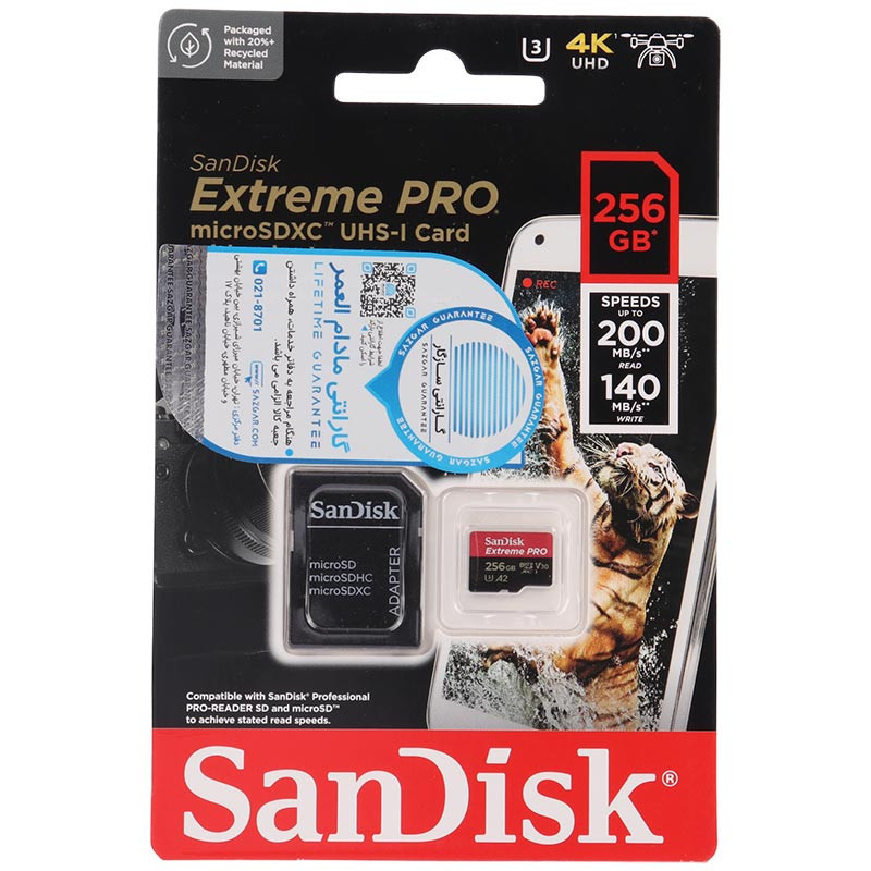 رم میکرو 256 گیگ سن دیسک Silicon Power Extreme Pro A2 V30 U3 200MB/s + خشاب